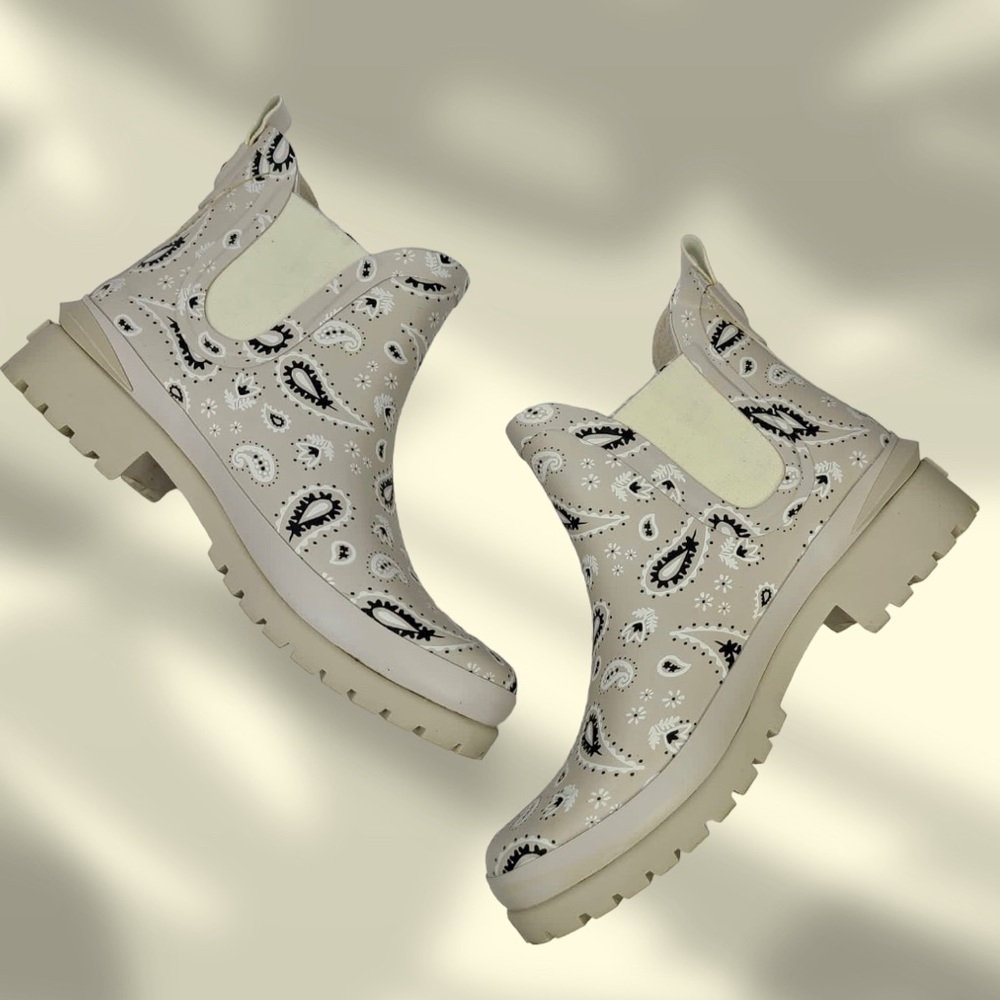 Keds Rowan Beige Bandana Print Short Rain Boots - Picture 2 of 10